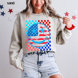 Checkered Happy Face USA Flag On Sand/Natural