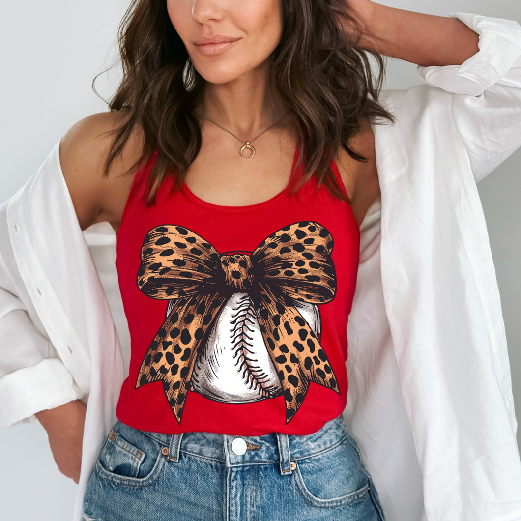 Baseball Leopard Bow Red