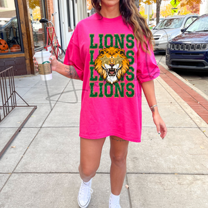 Lions Mascot Green & Gold on Pink